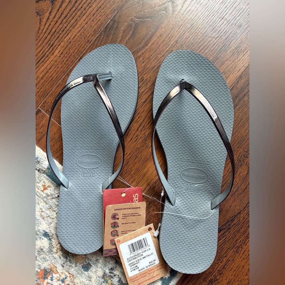 Havaianas Slim Flip Flops Gray Steel Metallic Graphite Women’s 11/12W EUR 41-42